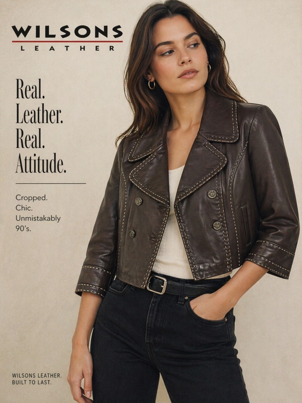 Wilsons Leather Dark Brown Double-Breasted Leather Jacket large